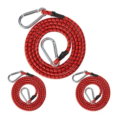 Afbeelding van Relaxdays snelbinder met karabijnhaak set van 3 spanelastiek elastiek fiets rood