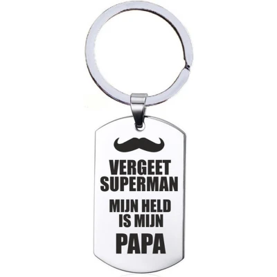 Afbeelding van Sleutelhanger RVS Vergeet Superman Mijn Held Is Papa