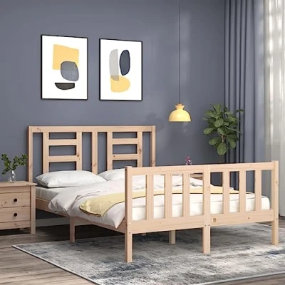 Afbeelding van Bedframe Met Hoofdbord Massief Hout Wit 200X200 cm 140 x 190 / Naturel
