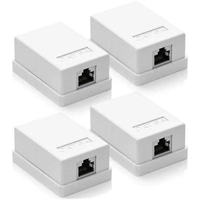 Afbeelding van deleyCON 4x CAT 6a Netwerkdoos 1x RJ45 Bus FTP Afscherming Opbouwmontage 10 Gbit Ethernet Netwerk LAN Doos RAL 9003 Wit