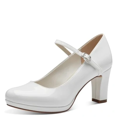 Afbeelding van Tamaris Dames 1 24494 42 pumps met riempjes, wit, patent, 39 EU