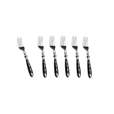 Afbeelding van 6 vorken, vleesvork, eetvorken, in set, braadsvork voor gedekte tafel, 3 voudig geklonken, tafelvork, bestek, handvat, zwart, landelijke stijl, bistroset, uitbreidbaar