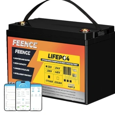 Afbeelding van FEENCE LiFePO4 160 Ah Bluetooth, lithium batterij 12 V met BMS lage temperatuurbescherming en max. 15000 cycli, 2048 Wh autoaccu voor camper, boot, zonnepaneel