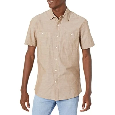Afbeelding van Amazon Essentials Men&#039;s Chambray shirt met korte mouwen, Bruin, S