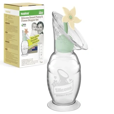 Afbeelding van haakaa Handmatige borstkolf met bloemenstopset, Gen.2 siliconen handpomp zuigbasis, BPA vrij (4 oz/100 ml, haver)