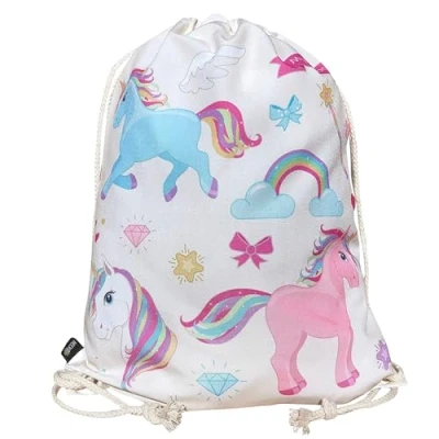 Afbeelding van HECKBO Gymtas voor meisjes en jongens, magische eenhoornmotief, bijvoorbeeld sportkleding drinkfles, 40 x 32 cm, kleuterschool, school vrije tijd, rugzak, tas