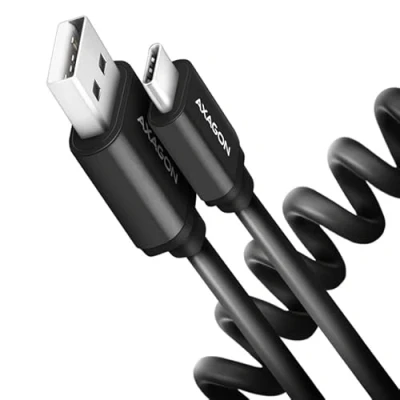 Afbeelding van AXAGON BUCM AM10TB Twister cable USB C &lt; &gt; A, 0,6m, 2.0, 2.4A, ALU, PVC, Black *USBAM *USBCM