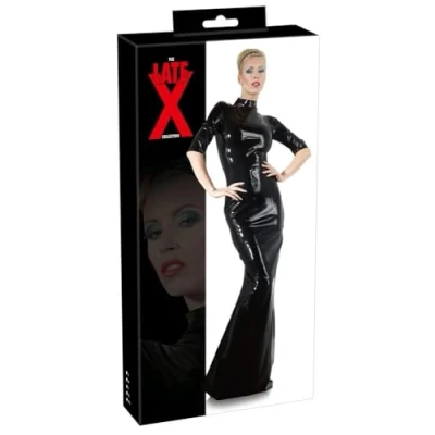 Afbeelding van Latex Jurk met Hoge Kraag en 3/4 Mouw