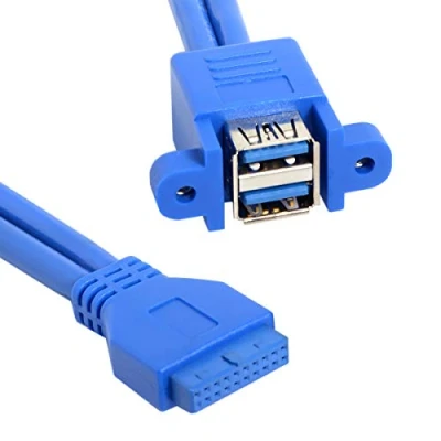 Afbeelding van Cablecc Stapelbare USB 3.0 jack naar moederbord 20 pin header kabel dual poorten 50 cm