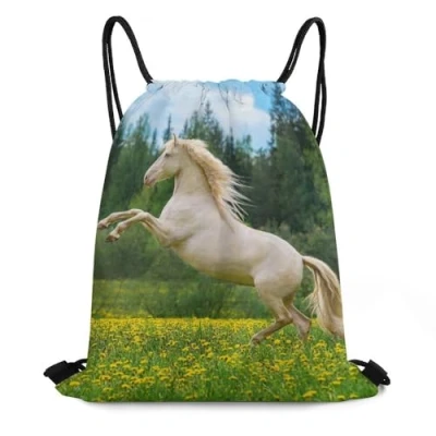 Afbeelding van Zhimahou trekkoord gymtas, mooi Andalusisch paard in bloemen veld sport Rugzak string zwemmen tassen voor vrouwen mannen, waterdichte reizen strand schooltas, met