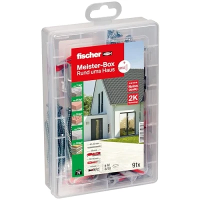 Afbeelding van fischer Meister BOX DUO Line, pluggen en schroevenset met 91 schroeven, DUOTEC 10, DUOBLADE &amp; DUOPOWER (30 stuks 6 x 30, 15 8 40), praktische montagedoos voor bevestiging