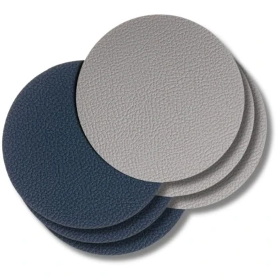 Afbeelding van Cookinglife Onderzetters Vegan leer Grijs / Blauw dubbelzijdig ø 10 cm 6 stuks