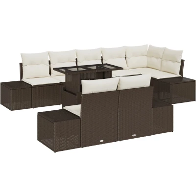 Afbeelding van vidaXL 9 delige tuinbankset met kussens bruin poly rattan