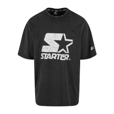 Afbeelding van Starter T shirt voor heren, met logo, oversized zuurstof, casual mannen, zuurwassing, oversized, Zwart Acid Washed, M