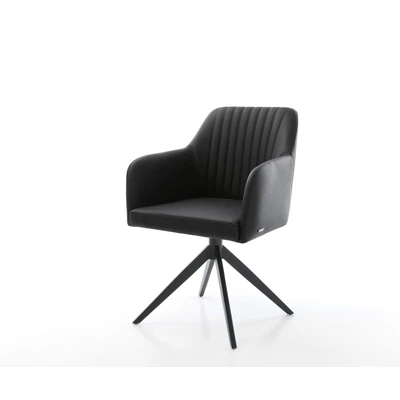 Afbeelding van DELIFE Draaistoel Greg Flex echt leer zwart kruisframe breed 360 draaibaar rocker functie pocketveer kern