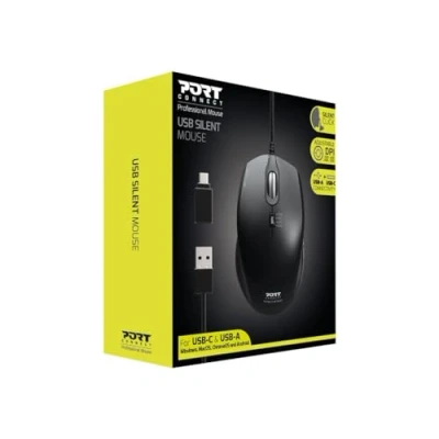 Afbeelding van PORT CONNECT muis, bekabeld, USB A en C stil, compact, zwart