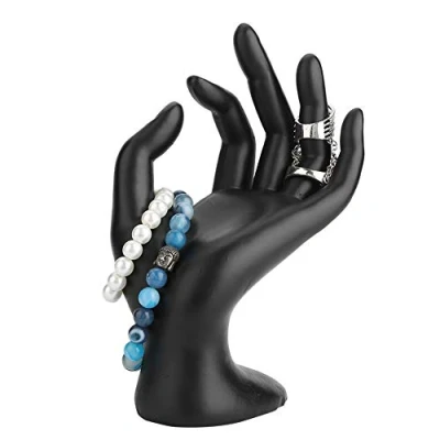 Afbeelding van Sieraden Display Houder, Zwarte Mannequin Hand OK Gebaar Ringen Stand Hars Fluwelen Oorbellen Armband Kunstwerk Rack Supporter Organisatoren Show Case (Hars)