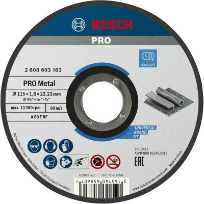 Afbeelding van Bosch Accessoires Doorslijpschijf recht Standard for Metal A 60 T BF, 115 mm, 22,23 1,6 mm 1 stuks 2608603163