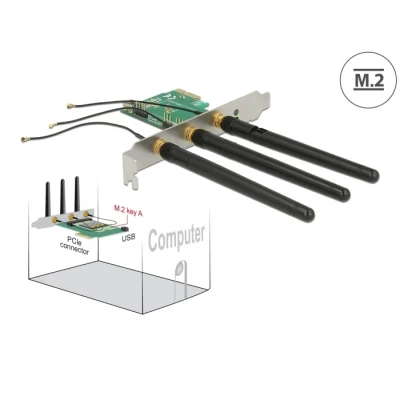 Afbeelding van Delock PCI Express Card&gt;1 x internal M.2 Key A Slot with 3 external Antennas Low Profile Form Factor