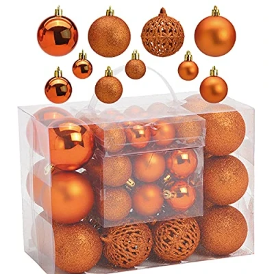 Afbeelding van WOMA Kerstboomballen set in 14 kerstkleuren 50 &amp; 100 kerstballen oranje koper van kunststof goud, zilver, rood brons/koper enz. kerstboomdecoratie