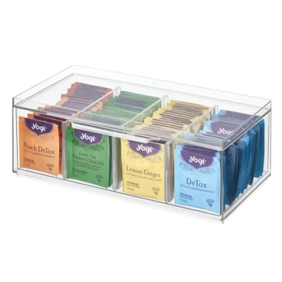 Afbeelding van iDesign 72110 Scherpe BPA vrije plastic stapelbare opberglade met deksel voor keukenkasten en werkbladen, 12,6 &quot;x 6,2&quot; x 4,6&quot;, thee organizer