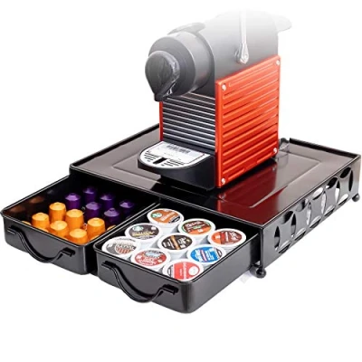 Afbeelding van Koffiepadhouder, Koffiecapsulehouder, Capsules Opberglade voor Tassimo Pods/Nespresso Capsule Pods/Nescafe Dolce Gusto Pods/Lavazza Pod etc, met maximaal 60 koffiepads Zwart