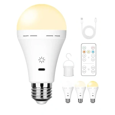 Afbeelding van USB Oplaadbare Gloeilamp Met Afstandsbediening, 3 Kleurtemperaturen Verstelbare Helderheid, E27 LED Dimbare Batterij Haken, 7W Touch Control Timing Functie, 2600mAh,1 pack