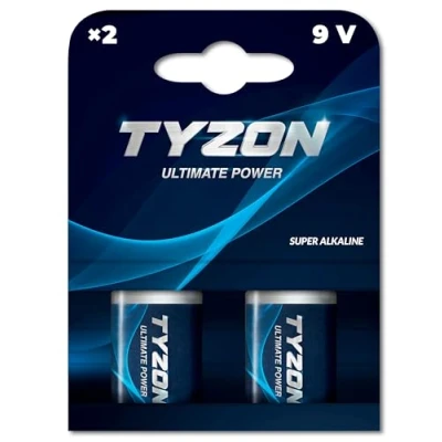 Afbeelding van TYZON 9 V super alkalinebatterijen, 2 stuks krachtige energie voor veeleisende apparaten