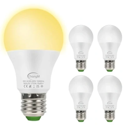 Afbeelding van Dusk to Dawn gloeilamp sensorverlichting, 7W slimme automatische LED lampen met automatisch aan/uit, E27 binnen/buitenverlichting lamp voor veranda, gang, terras, garage (2700K warm wit, 4 pack)