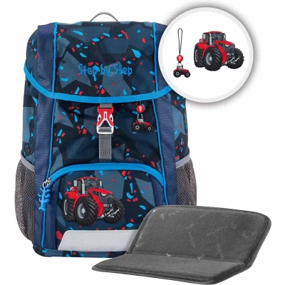 Afbeelding van Step by Rugzakset voor kinderen, met zitkussen, ergonomische mini rugzak afneembare borstband, kleuterschool, kleuterschool en vrije tijd, 13 l, Tractor Freddy Blauw
