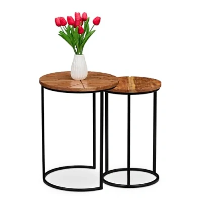 Afbeelding van Relaxdays koffietafel set van 2 acaciahout voor bank groottes woonkamer