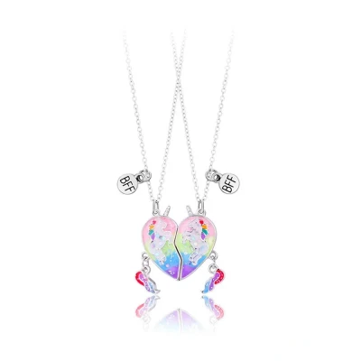 Afbeelding van Bixorp Friends BFF Ketting voor 2 met Magnetische Glitter Eenhoorns Hartje Regenboog &amp; Zilverkleurig Vriendschapsketting