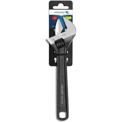 Afbeelding van Högert Technik Verstelsleutel 8 inch (200 mm), verchroomde steeksleutel van CrV staal, gepolijste bekken, metrische schaal, ergonomische voor sanitair en werkplaats