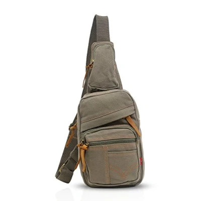 Afbeelding van FANDARE Sling Bag Schoudertas School Reizen Messenger Chest Rugzakken Borsttas Mannen Vrouwen Canvas, Groen leger, L, Vrijetijdsrugzak