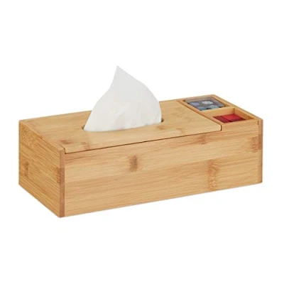 Afbeelding van Relaxdays tissue box bamboe tissuehouder zakdoekendoos bureau organizer 2 vakken
