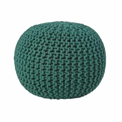 Afbeelding van Homescapes Rond gebreide poef 100% katoen Dennengroen 35x40 cm