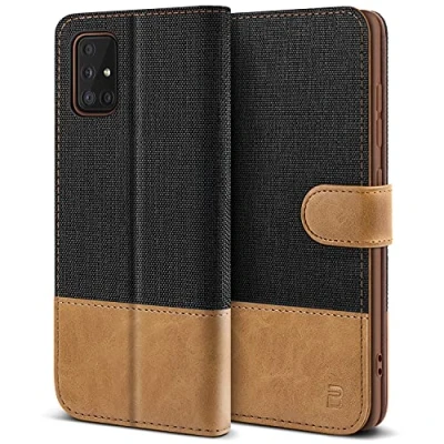 Afbeelding van BEZ Samsung A51 Hoesje, Galaxy Hoesje Book Case Leer Wallet, Flip Wallet [Canvas Kunstleer] met Creditcardhouders, Standaard, Magnetische Sluiting, Zwart