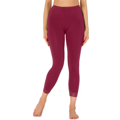 Afbeelding van Merry Style MS MS10 224 LE Dames Leggings met Kant Sport Vrijetijdsbroek 7/8 Lengte Viscose Wijnrood M