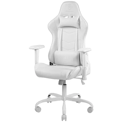 Afbeelding van DELTACO PC gamingstoel met armleuning, hoge rugleuning en kussen (gamingstoel, bureaustoel, ergonomisch, in hoogte verstelbaar, PU leer, 110 kg), wit