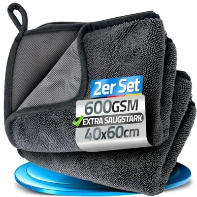 Afbeelding van Loco Bird Absorberende droogdoek, douche, 600 g/m², set van 2, 40 x 60 cm, Fast Dry microvezel poetsdoek voor badkamer, in grijs, de auto