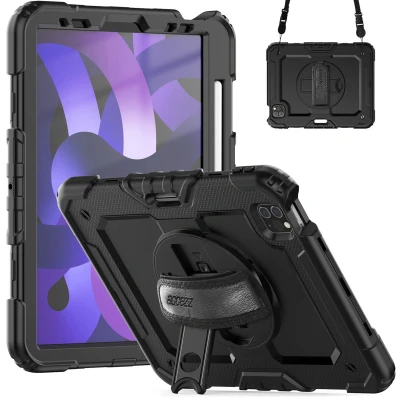 Afbeelding van Apple iPad Air 2022 Hoes: Accezz Rugged Backcover Shoulder Strap Hardcase,Backcover Zwart Kunststof Tablet Hoezen