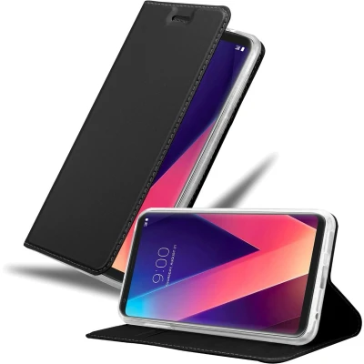 Afbeelding van Cadorabo Hoesje geschikt voor LG V30 / V30+ V30S V30S+ in CLASSY ZWART Beschermhoes met magnetische sluiting, standfunctie en kaartvakje Book Case Cover Etui