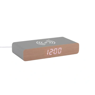Afbeelding van Karlsson Wekker Retro Flat LED Grijs Met Telefoonoplader