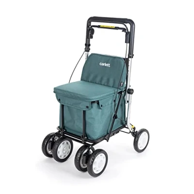 Afbeelding van Carlett boodschappenwagen en loopwagen met zitje voor ouderen klasse I medisch goedgekeurd, opvouwbare wagen 4 wielen, verwijderbare tas 36L/15kg opbergbak lichtgrijze kleur