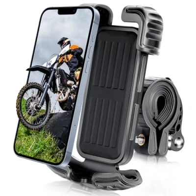 Afbeelding van AiQInu Mobiele telefoonhouder voor motorfiets, MTB, fiets, 360 graden rotatie, motorhouder iPhone, Samsung
