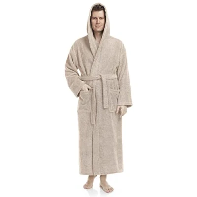 Afbeelding van Astrom Herenbadjas met capuchon, 100% Katoenen, Heren Maat: L, Unisex L XL, Beige