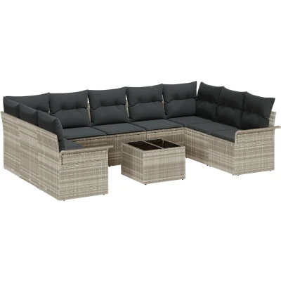 Afbeelding van vidaXL 10 delige Tuin Sofaset met Kussens Grijs Poly Rattan