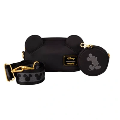 Afbeelding van Mickey &amp; Minnie Mouse Loungefly Micky Ears Sling Bag Handtas zwart goudkleurig