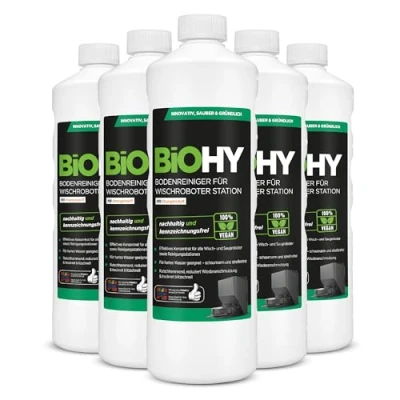 Afbeelding van BiOHY Vloerreiniger voor dweilrobot station met sinaasappelgeur (6 x 1 liter), reinigingsmiddel concentraat alle wis en zuigrobots natte functie, schuim arm streepvrij, vloeren