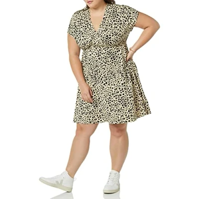 Afbeelding van Amazon Essentials Surplice jurk voor dames (verkrijgbaar in grote maten), bruine dierenprint, XS